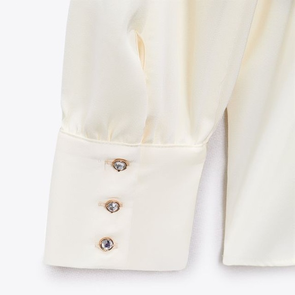 Zara Bow Trim Satin Effect Blouse - Picture 8 of 11